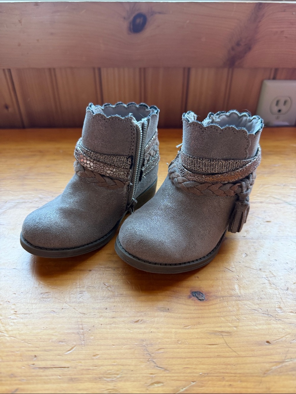 Crown Vintage Girls Tan Suede Ankle Boots with Braided Strap